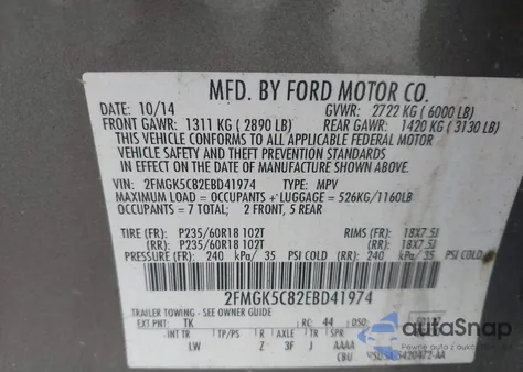 2014 Ford Flex Sel z USA, uszkodzony, nr VIN 2FMGK5C82EBD41974